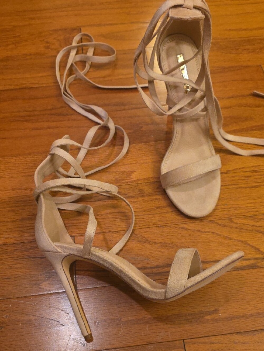 Lilliana Nude Lace-Up Ankle Wrap Sandals - Sz 10 - Picture 2 of 9